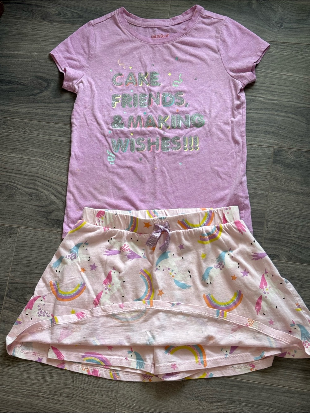 Girls Birthday Unicorn & Rainbow Top & Skort Set - Cake, Friends & Wishes 6X 7/8
